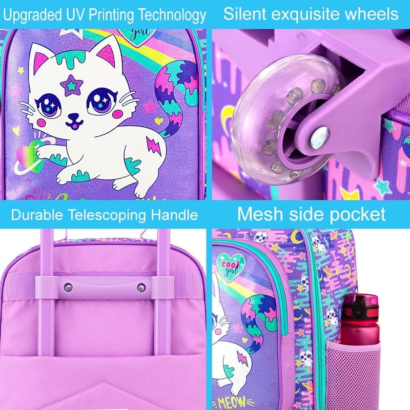 ZLYERT Store 2Pcs Girls Suitcase Set, Kids Carry on Rolling Luggage with Wheels, Cat Travel Suitcases with Toddler Backpack(Pink) - Image 5